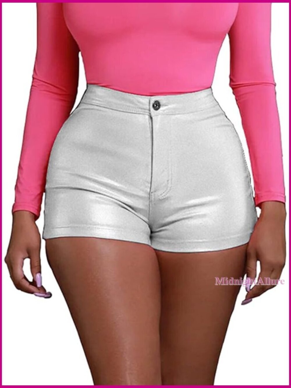 High Waist Faux Leather Shorts Stretchy Elastic Waistband Casual Wear